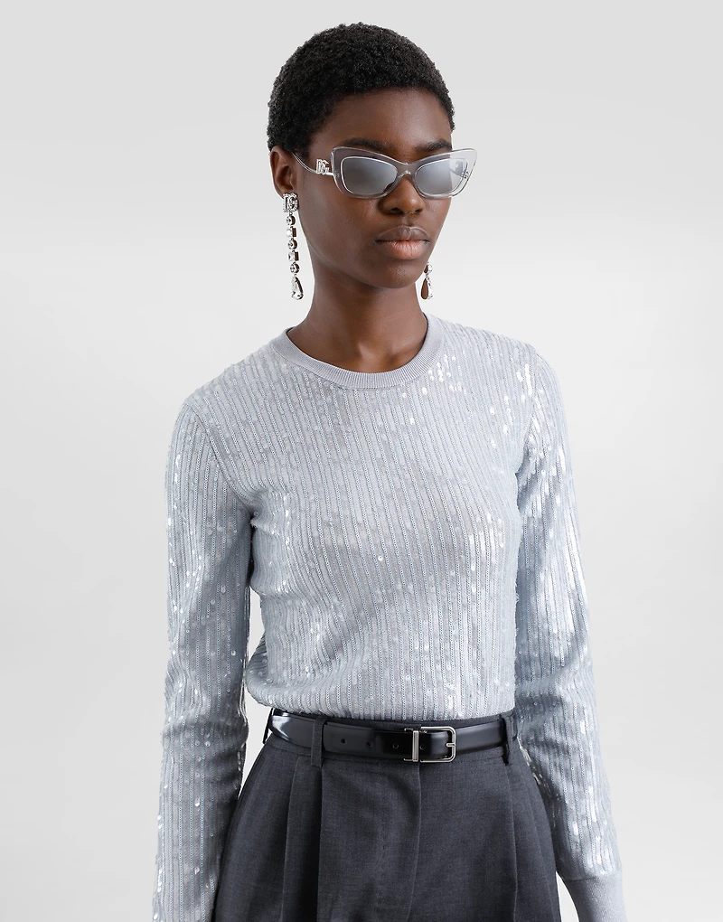 Crew-neck sweater with sequin embellishment