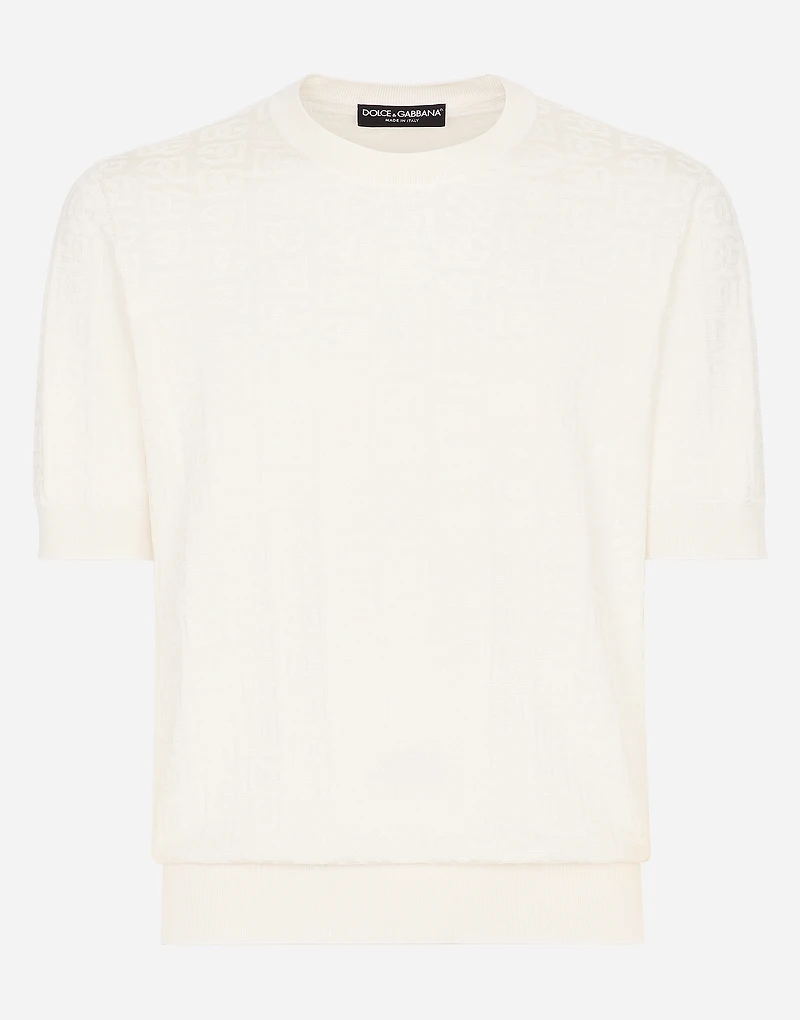Silk jacquard round-neck sweater with DG logo