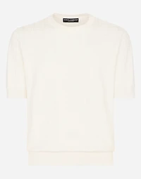 Silk jacquard round-neck sweater with DG logo