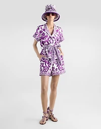 Majolica-print twill shorts
