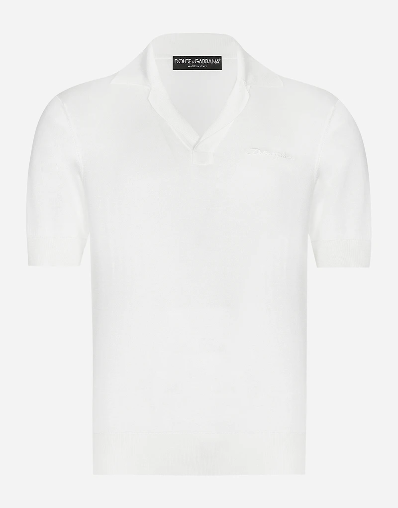 Silk polo-shirt with signature