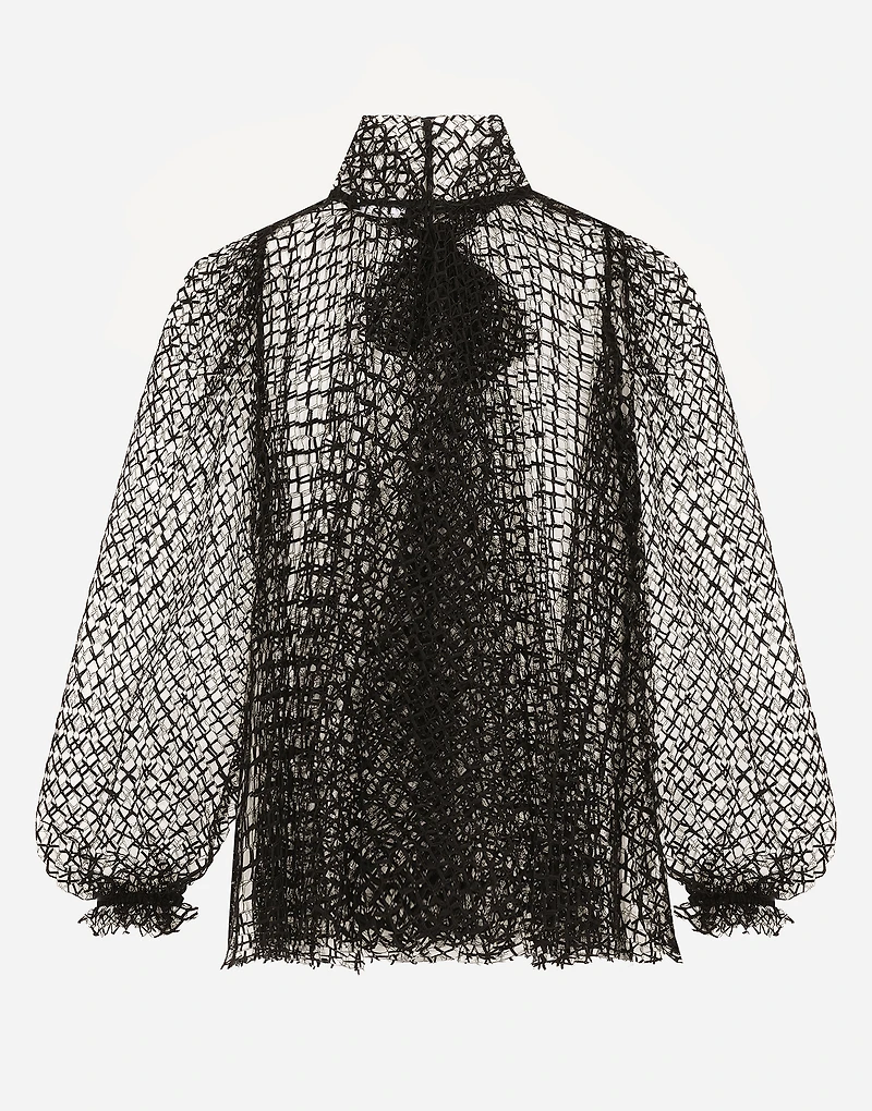 Mesh pussy-bow blouse