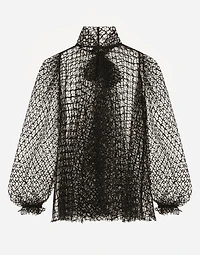 Mesh pussy-bow blouse