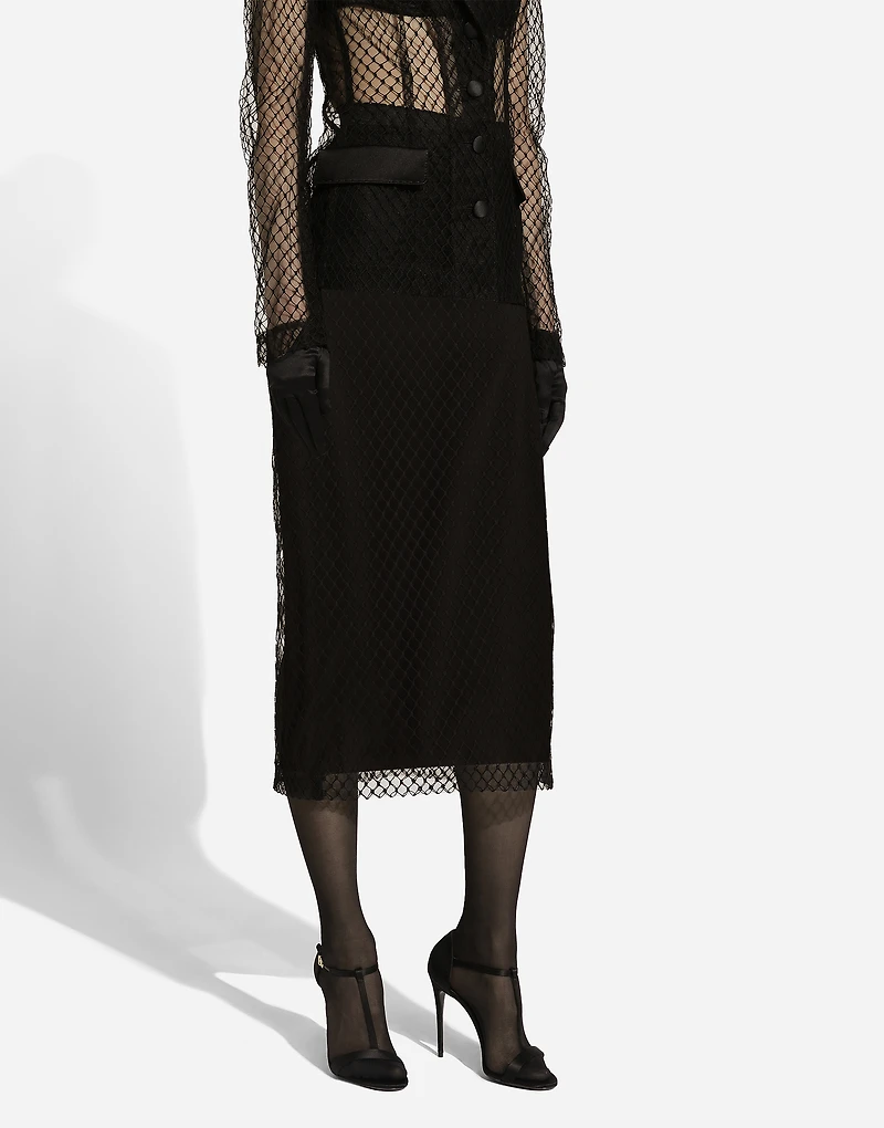 Mesh calf-length pencil skirt