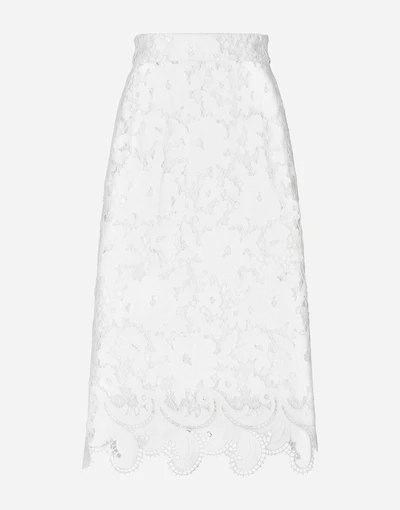 Cotton midi skirt with floral openwork detailing