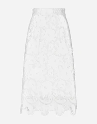 Cotton midi skirt with floral openwork detailing