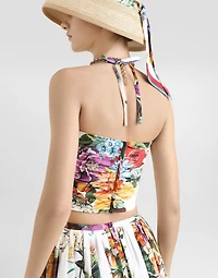 Flower bouquet-print poplin top
