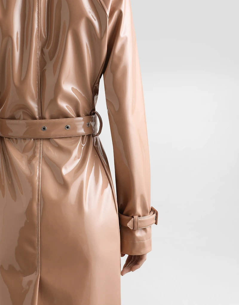 Coated faux leather trench coat