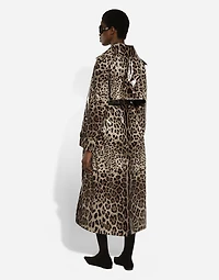 Leopard-print coated satin trench coat