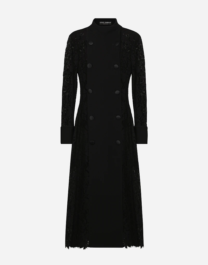 Double-breasted cordonetto lace and wool crêpe coat