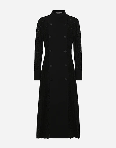 Double-breasted cordonetto lace and wool crêpe coat