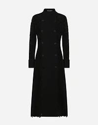 Double-breasted cordonetto lace and wool crêpe coat