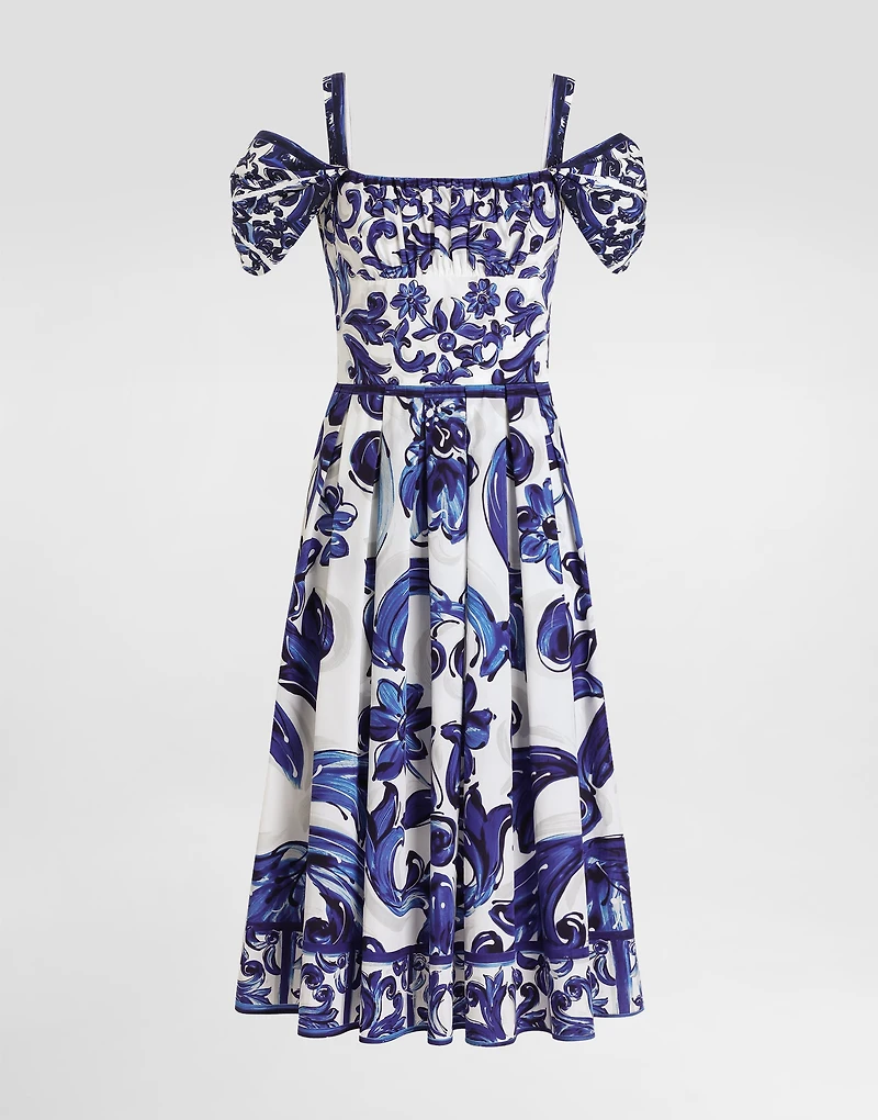 Majolica-print short poplin dress
