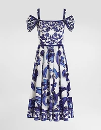 Majolica-print short poplin dress