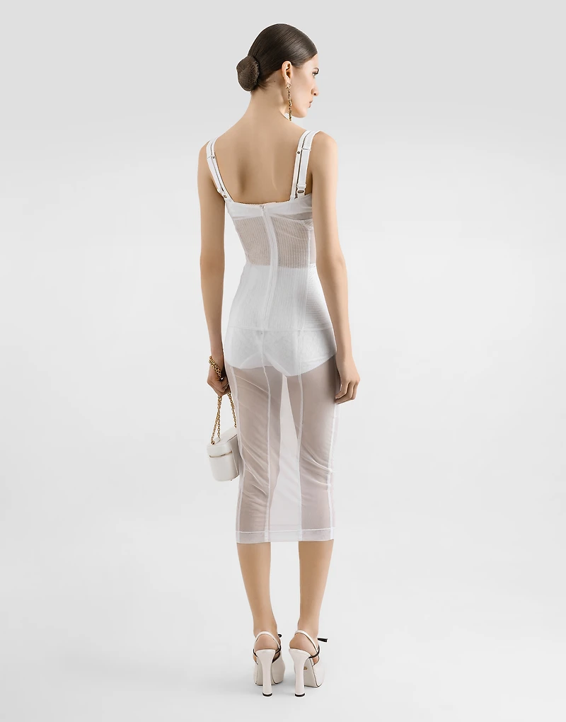 Tulle calf-length dress with corset details