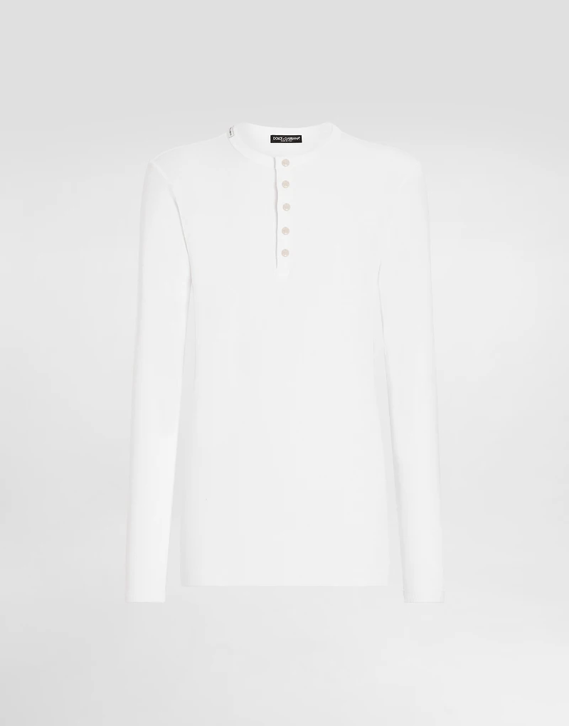 Ribbed cotton granddad-neck sweater