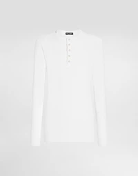 Ribbed cotton granddad-neck sweater