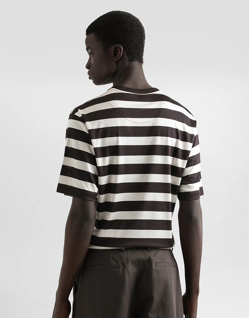 Short-sleeved silk jersey T-shirt with striped print