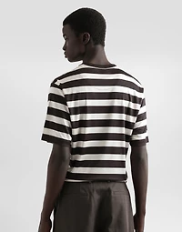 Short-sleeved silk jersey T-shirt with striped print
