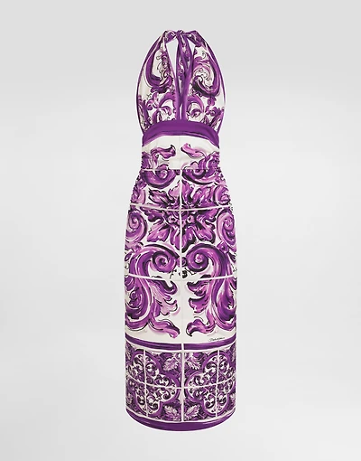 Majolica-print charmeuse dress