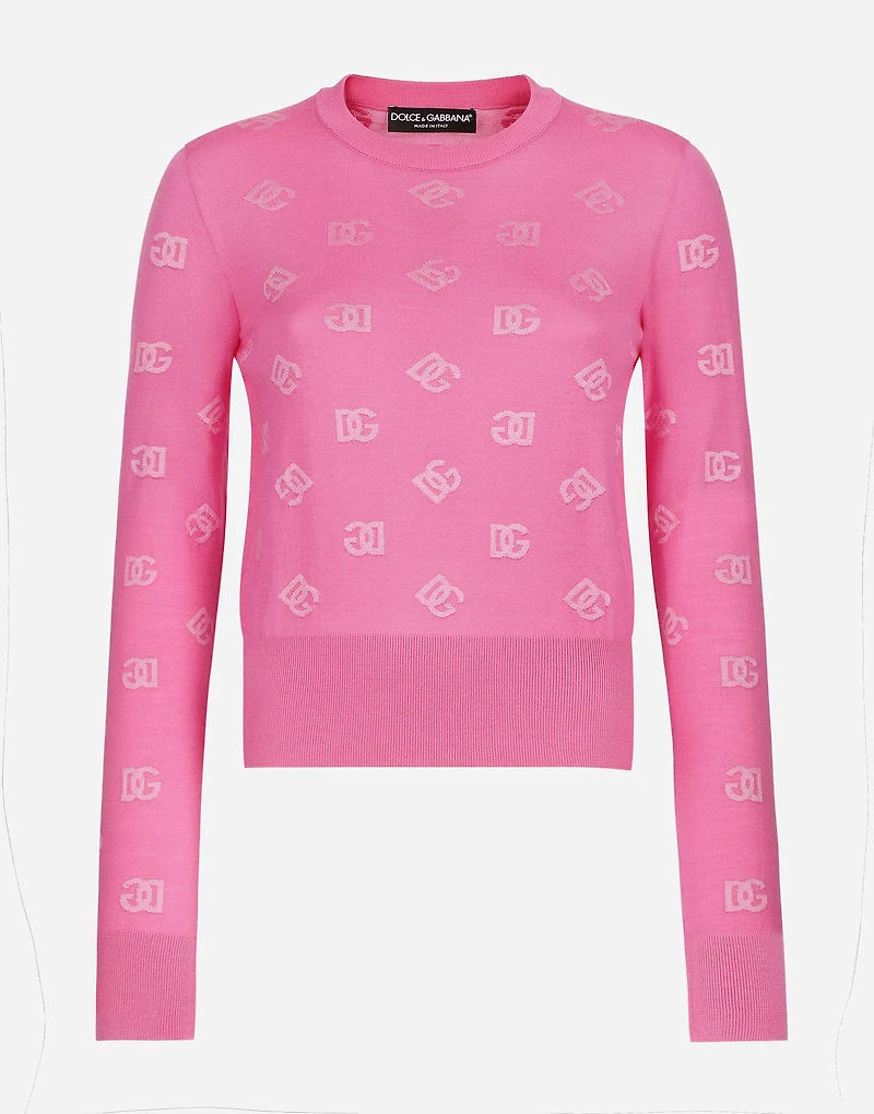 Wool and silk jacquard sweater with tonal DG logo