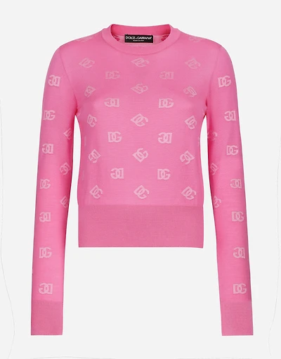 Wool and silk jacquard sweater with tonal DG logo