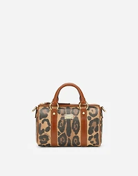 Small box satchel in leopard-print Crespo with branded plate