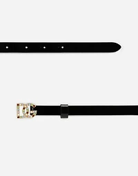 Patent leather belt with multi-colored crystals