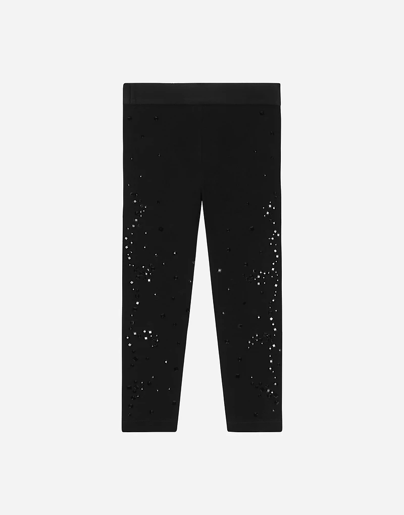 Interlock leggings with fusible rhinestones
