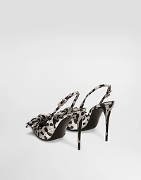 Leopard-print satin slingbacks