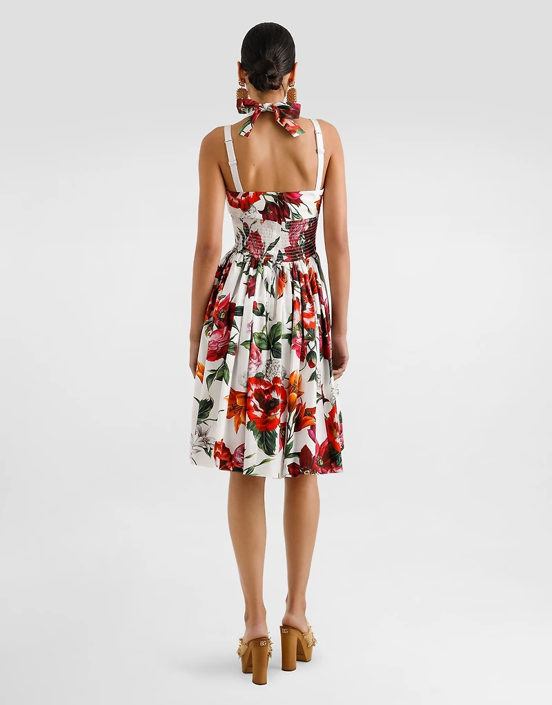 Flower-print poplin dress