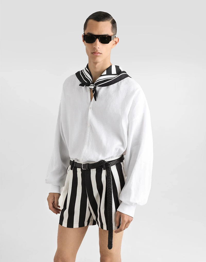 Long-sleeved silk shirt with pussy-bow