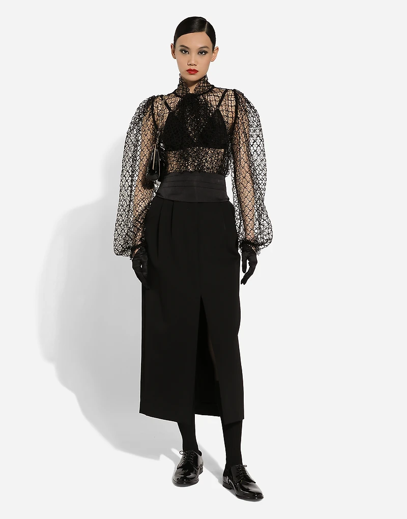 Mesh pussy-bow blouse