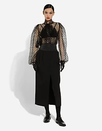 Mesh pussy-bow blouse