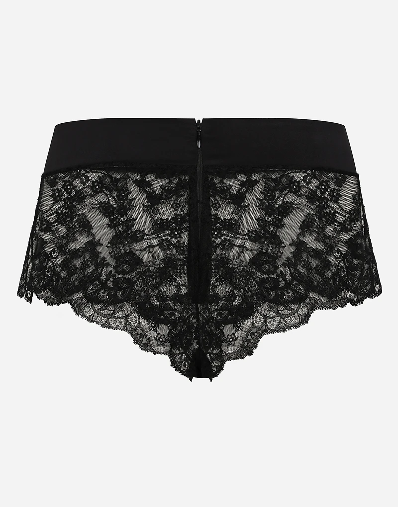 Lace high-waisted panties with satin waistband