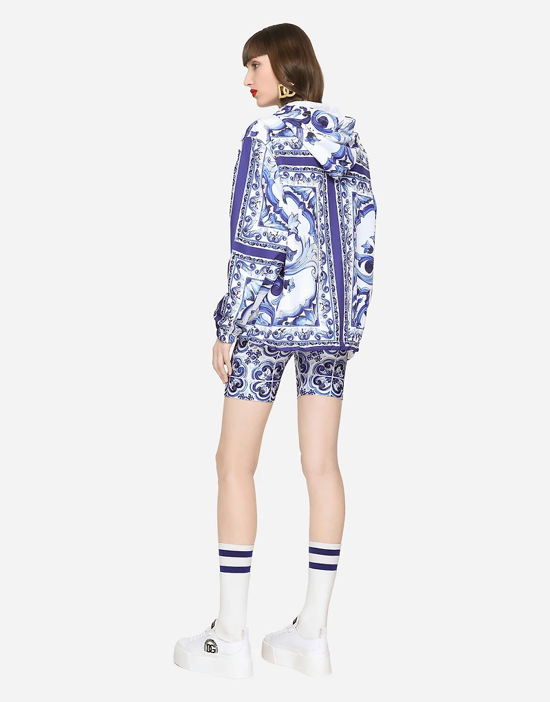 Majolica-print windbreaker with hood