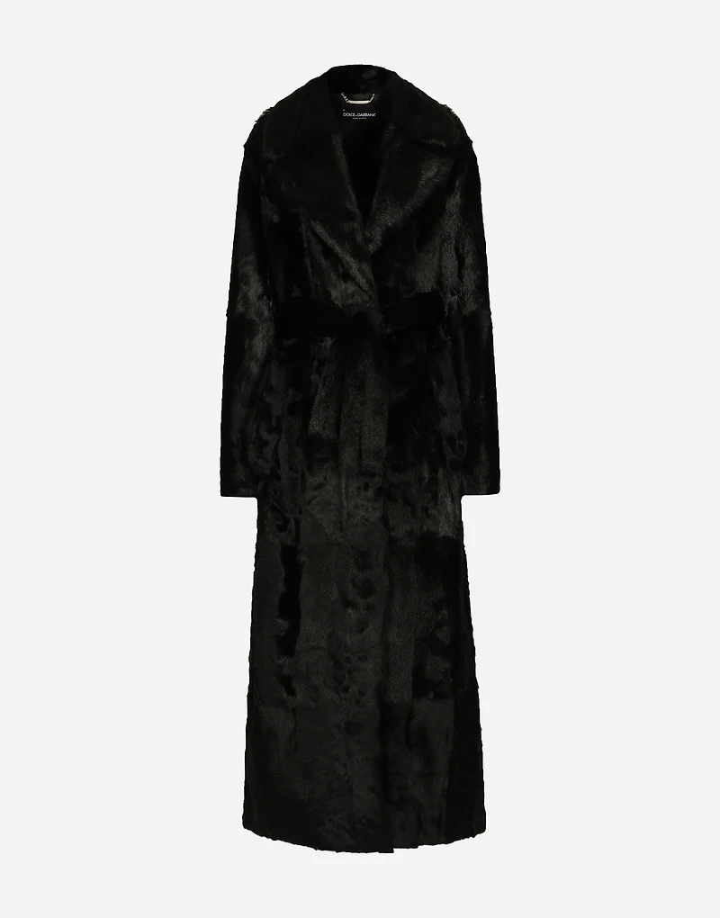 Goatskin coat with belt