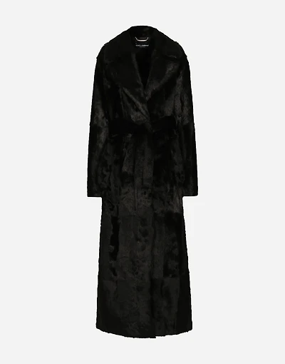Goatskin coat with belt