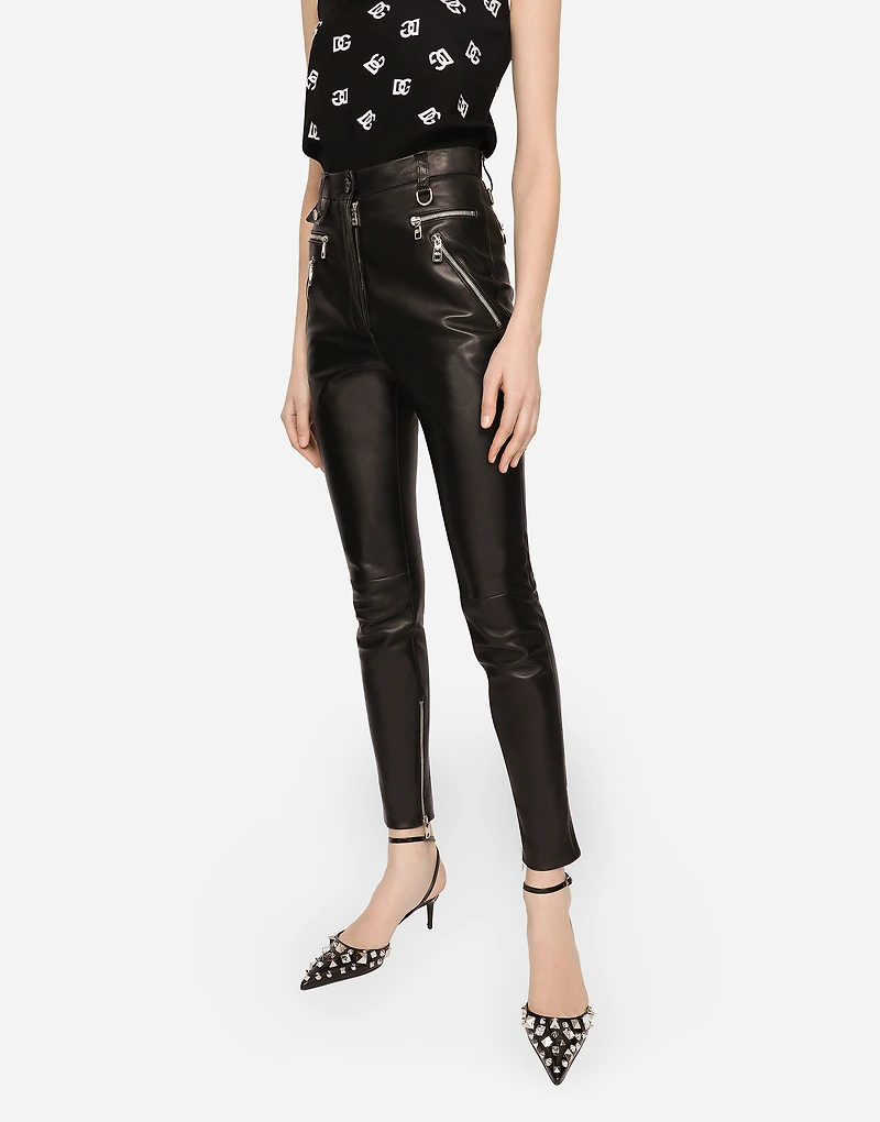 Faux leather jeans with zipper
