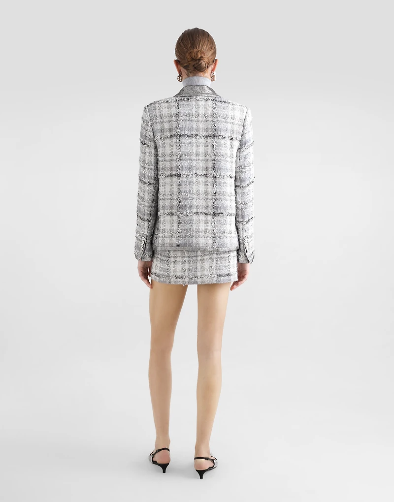 Check lurex raschel tweed miniskirt