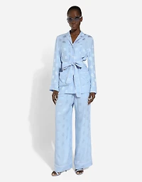 Long-sleeved silk satin jacquard pajama shirt with DG logo