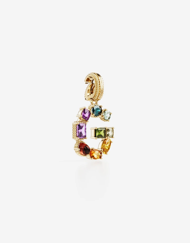 Charm Lettering 18-carat yellow gold and multicolored gems