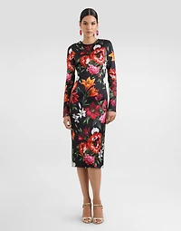 Printed fitted satin dress
