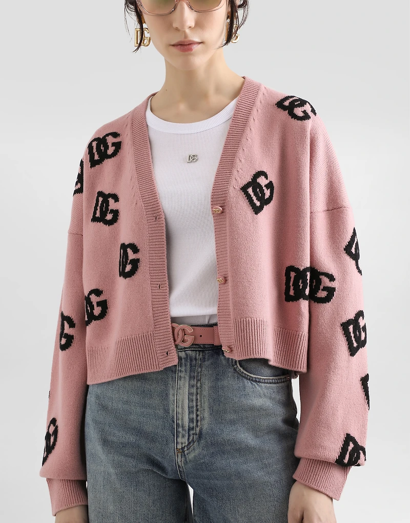 Cropped wool cardigan with DG logo inlay