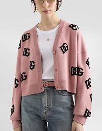 Cropped wool cardigan with DG logo inlay