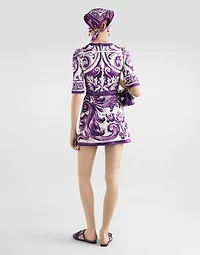 Majolica-print short dress
