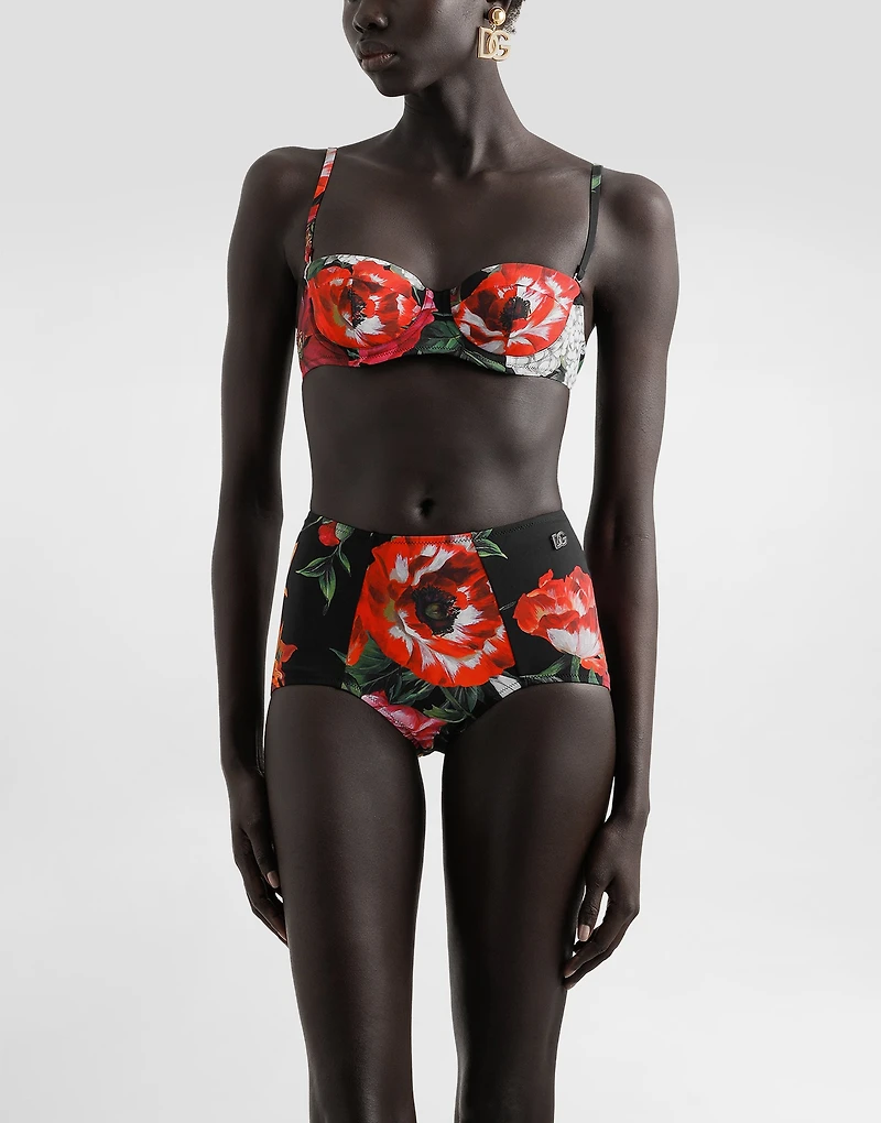 Flower-print padded bikini
