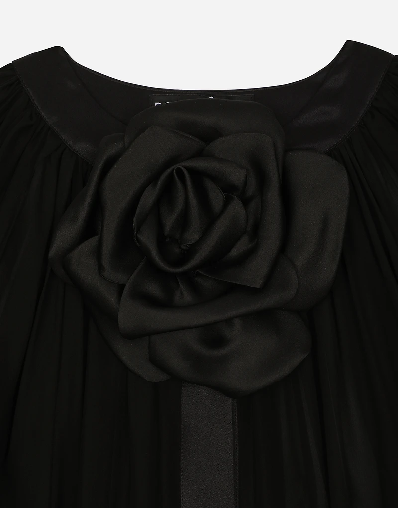 Silk chiffon cape with flower appliqué