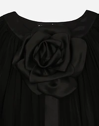 Silk chiffon cape with flower appliqué