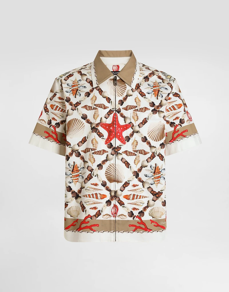 Shell-print stretch drill hawaii shirt